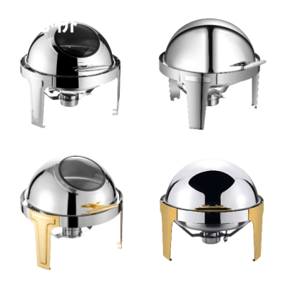 Stainless Steel Hemispherical Buffet Chafing Dishes with/without Top Window, with Hydraulic Lid, Catering Food Warmers, for Parties, Restaurants, Hotels, Buffet, Banquet, Events, Weddings