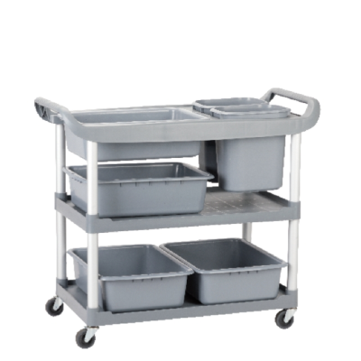 Plastic Tableware Collecting Cart with Universal Wheels and Multiple Pails & Tubs, Two Sizes Available, Dish Collector, Professional Supplies for Restaurants, Hotels, Events, Parties, etc.