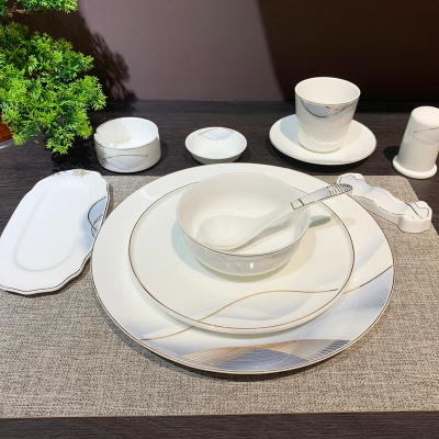 Factory Direct Sales Hotel Ceramics Tableware Dishes and Spoons Towel Tray Kitchen Hotel Table Setting Eight-Piece Set 