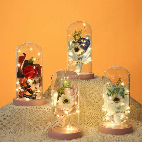 向日葵花束干花玻璃罩 永生花客厅摆件装饰送女友闺蜜生日礼物