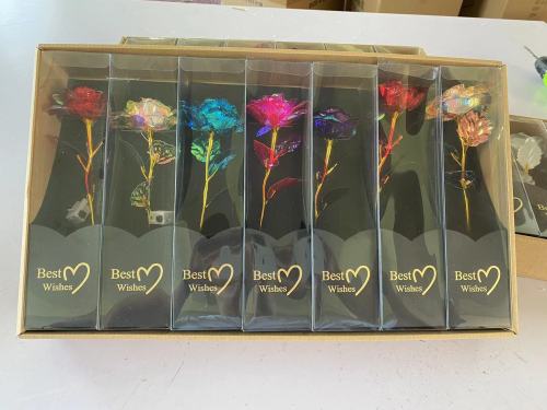 跨境创意发光礼品 24k彩金玫瑰花礼盒 圣诞情人节礼物 三档开关