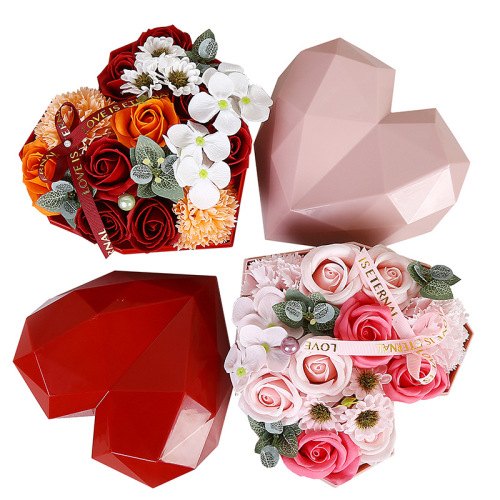 跨境新品创意钻石心PVC心形香皂花礼盒 七夕情人节玫瑰花小礼物