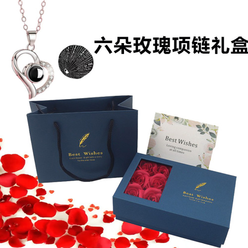 跨境六朵玫瑰香皂花项链礼盒情人节送女朋友生日送闺蜜厂家批发