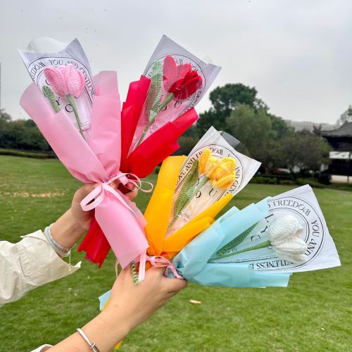 跨境新款手工编织毛线郁金香花束七夕情人节送女朋友生日送闺蜜