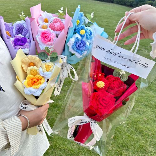 跨境手工毛线玫瑰太阳花成品编织花情人节送女朋友生日闺蜜礼物