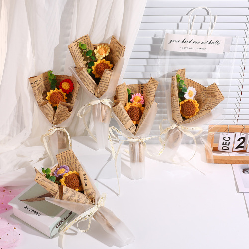 生日礼物送闺蜜英文报纸款向日葵七夕情人节送女友向日葵毛线花束