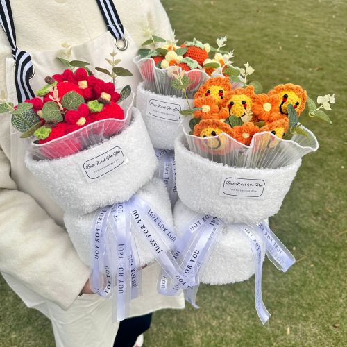 新款纯手工针织柿子毛线花束成品情人节生日礼品送女朋友厂家批发