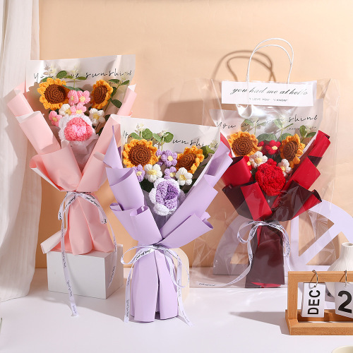 毕业礼物送老师同学针织向日葵玫瑰毛线花束七夕情人节送女友成品