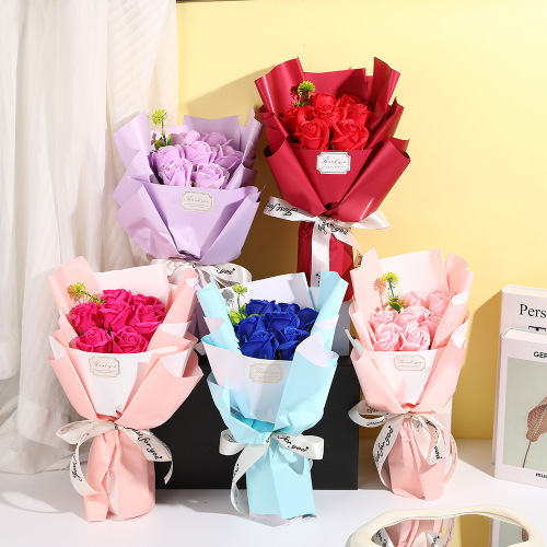 七夕情人节礼物送女友香皂花生日母亲节送妈妈仿真玫瑰花束批发
