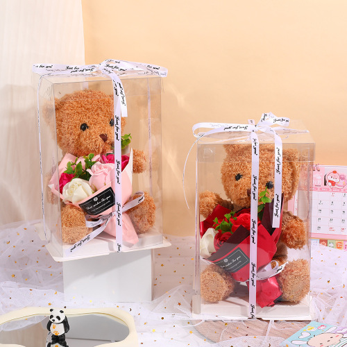 生日礼物闺蜜小熊花束七夕情人节母亲节送女朋友透明礼盒小熊花束
