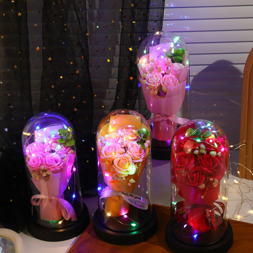 生日礼物女生发光塑料灯罩摆件七夕情人节母亲节送女友玫瑰花摆件