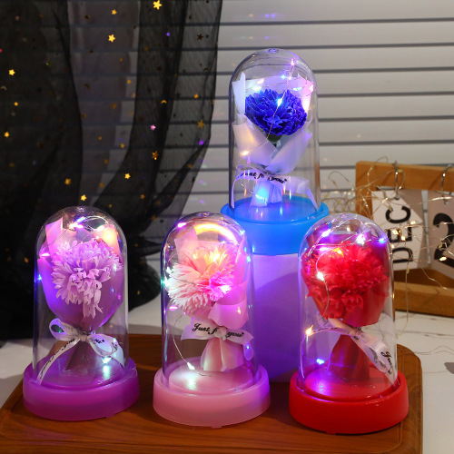 母亲节礼物康乃馨塑料灯罩摆件七夕情人节送女友香皂花发光摆件