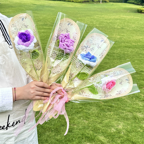 创意单只玫瑰花束纯手工编织玫瑰花束情人节送女友生日送闺蜜礼物