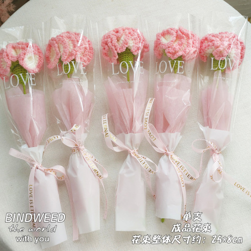 纯手工针织康乃馨玫瑰毛线花束成品母亲节送妈妈情人节送女朋友