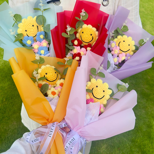 毕业季向日葵花束针织毛线编织成品花束送老师同学礼物厂家批发