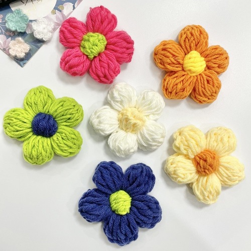 DIY大号泡芙毛线花纯手工针织编织毛线泡芙小花手工配饰厂家批发