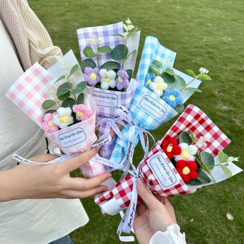 跨境网格泡芙小花束纯手工编织成品送女友母亲节小礼物厂家批发