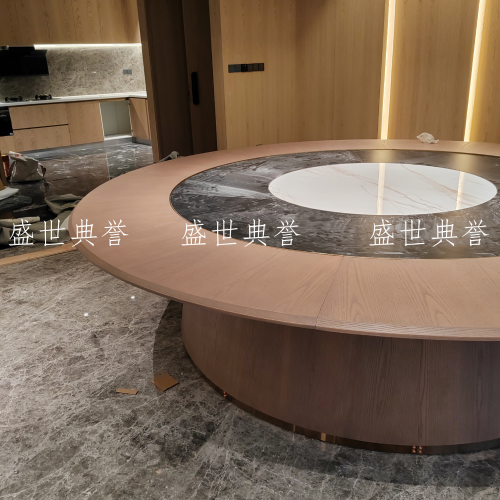 临汾国际酒店实木餐桌椅酒楼包厢电动圆桌海鲜餐厅轻奢平转盘餐桌