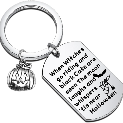 Amazon Hot Sale Horror Pumpkin Stainless Steel Dog Tag Keychain Halloween Gift