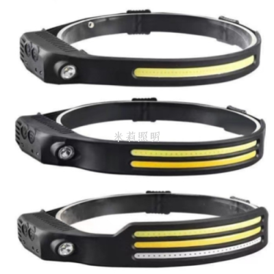 Cross-Border New Arrival Silicone Wave Induction Headlamp USB Charging Strong Light Outdoor Camping Running Fishing