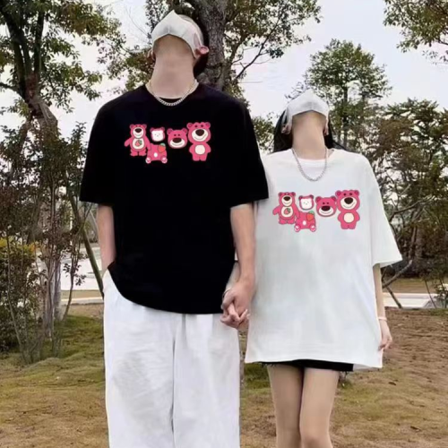 new trendy cotton couple t-shirt summer fashionable fashionable short sleeve cotton loose slimming