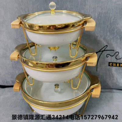 Jingdezhen Baking Pan with Rack Binaural Soup Bowl Double Ears with Lid Soup Pot Kitchen Supplies