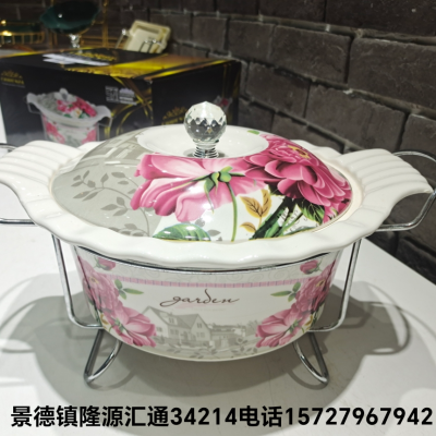 Jingdezhen Ceramic Soup Pot Hand Painted with Lid Dual-Sided Stockpot Baking Pan with Rack Available Alcohol Candle Heating
