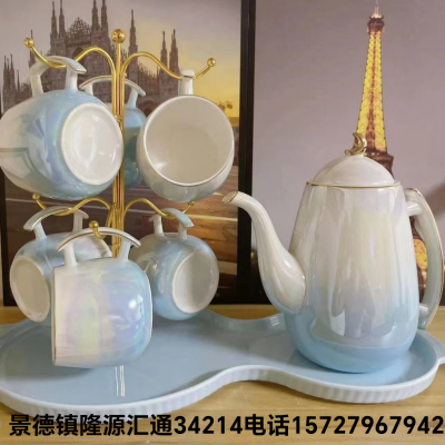 Jingdezhen Ceramic Water Set European Water Containers Coffee Cup Ceramic Pot Cold Water Bottle with Shelf