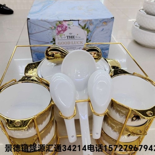 jingdezhen bow soup pot set gold pted soup pot set double ears with lid soup pot binaural soup bowl