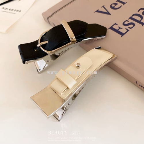 Runhao Leather Korean Leather Duckbill Clip Fashion All-Match Bangs Side Clip Niche Temperament Hair Accessories