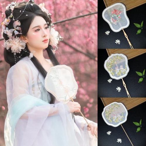 中国古风流苏团扇刺绣古典汉服舞蹈扇团扇古风气质舞蹈扇成人儿童