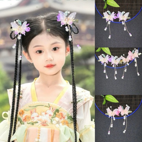 汉服头饰女儿童古风发夹子超仙蝴蝶流苏对夹中国风女孩配饰品