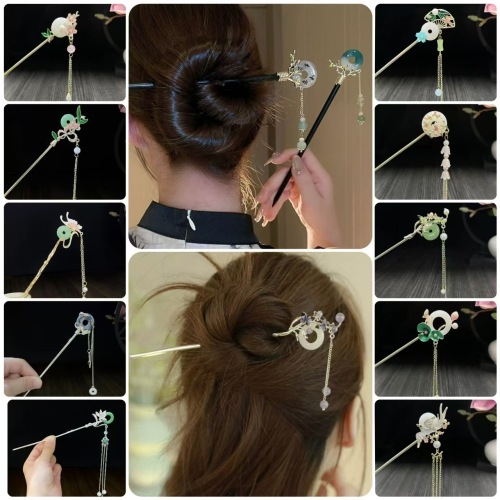 新中式古风平安扣发簪高级感汉服流苏簪子发饰丸子头盘发发钗头饰