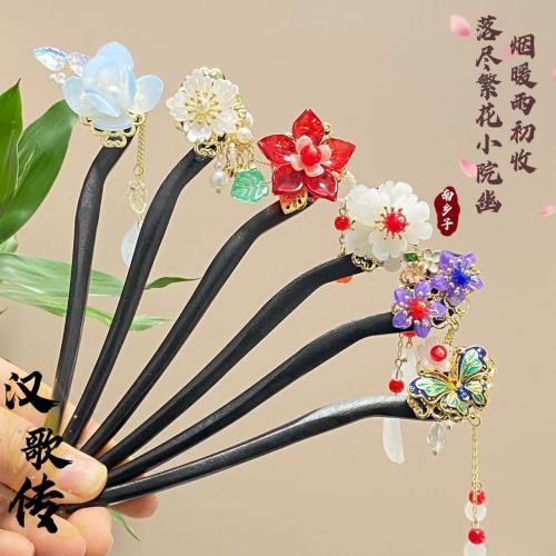 新中式琉璃木质发簪古风高级感汉服盘发木簪马面裙发钗头饰簪子