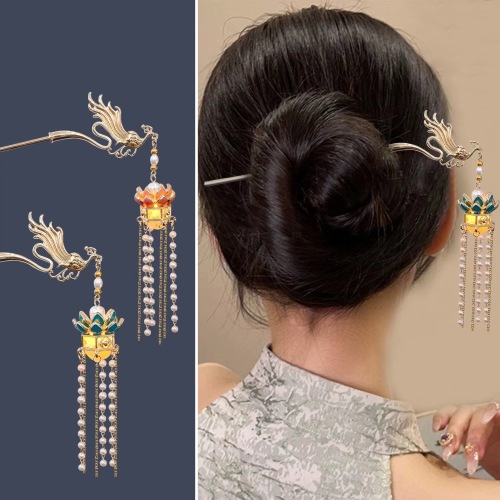 会发光的莲花宫灯发簪女古风汉服旗袍步摇荷花发钗超仙盘发簪子新