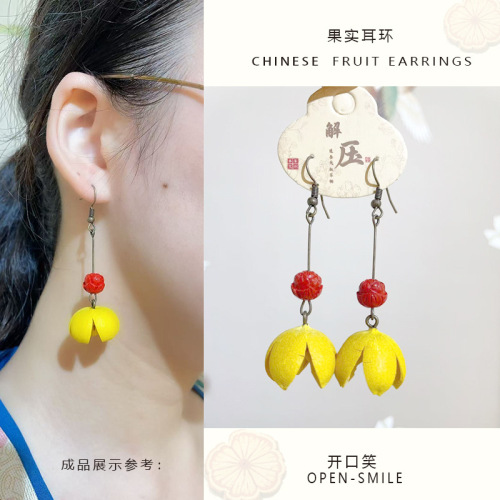 创意耳饰复古森系果实小众气质百搭木荷开口笑十字果女干果耳环女