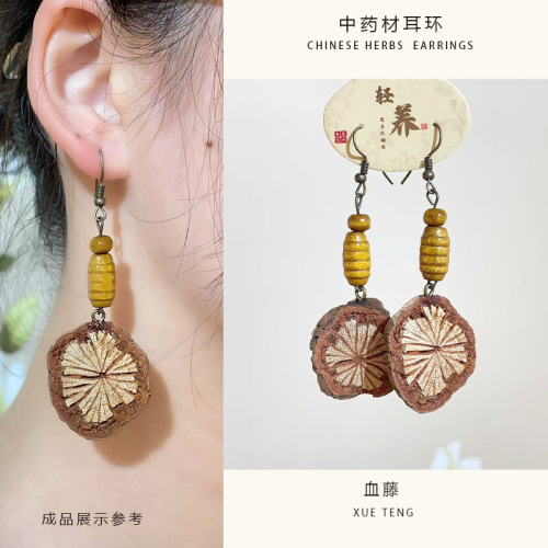 复古森系天然中药耳环长款气质民族风小众原创血藤植物设计感耳饰