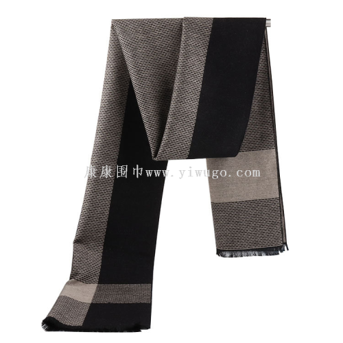 new men‘s scarf winter thicken thermal scarf classic plaid scarf knitted versatile artificial cashmere scarf