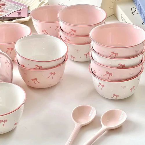 网红爆款草莓KT猫蝴蝶结抱抱碗蛋糕装饰hello kitty甜品碗陶瓷碗