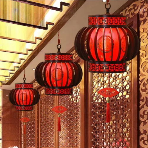 Spring Festival Decorative Lights in Chinese Antique Style Balcony GD New Year Red Lantern Housewarming Moving Rotating Chandelier Ornaments
