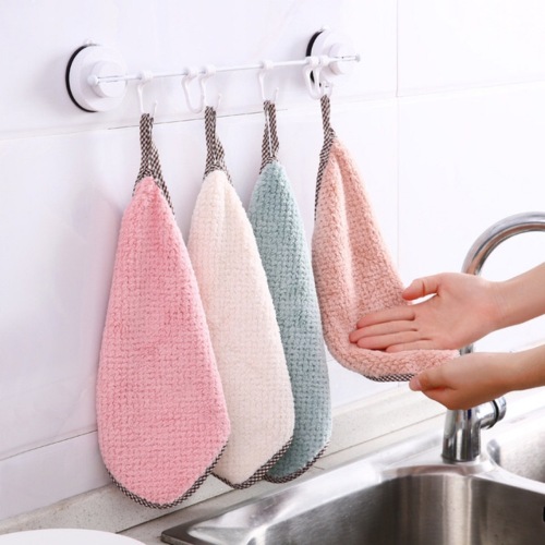 kitchen rag coral fleece absorbent hanging hand towel scouring pad pineapple plaid dishcloth daily necessities wholesale