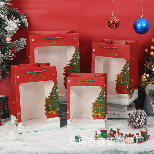christmas gift bag transparent paper bag christmas eve apple bouquet packaging bag halloween handbag gift bag
