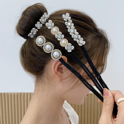 Bun Pearl Headband Simple Hair Band New Lazy Ponytail Retro Hair Rope Classic Style Hair Accessories for Women