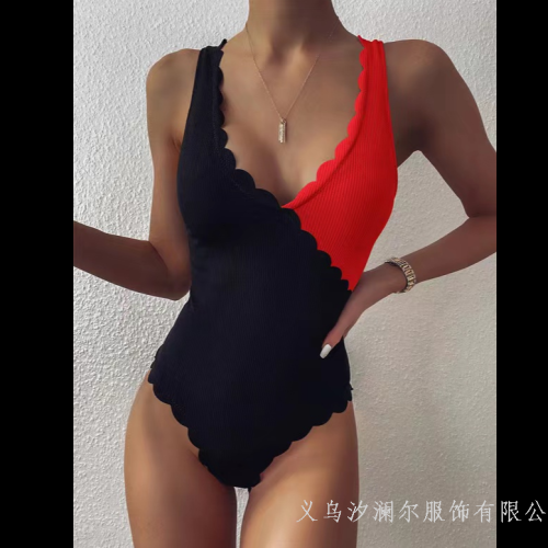 swimsuit in stock 2023 new foreign trade fashionable stringy selvedge contrast color fashion bikini one-piece swimsuit julla