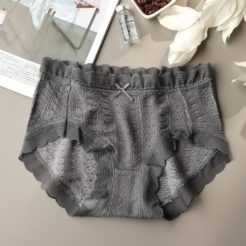 New Bubble Cotton Lace Edge Large Size Mesh Women‘s Mid-High Waist Underwear
