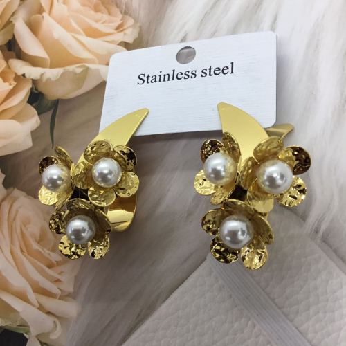 欧美ins风不锈钢电镀18k金不掉色小众花朵耳饰高级感