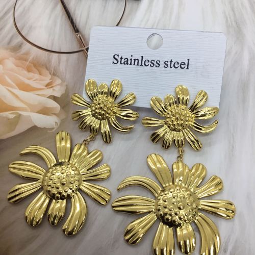 不规则太阳花耳钉耳环女ins小众设计不锈钢镀18k金流苏耳环高级感