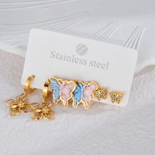 法式复古ins风精美蝴蝶耳钉不锈钢不掉色不对称耳饰