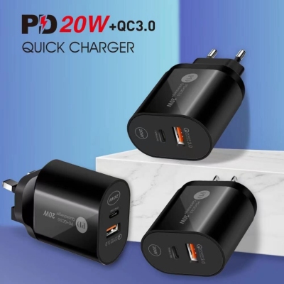 New 20W Dual Port USB Charger PD Qc3.0 Fast Charge Mobile Phone Charging Plug