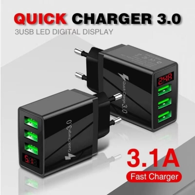 Digital 3usb Fast Charging Charger 5v5.1a European and American British Standard Mobile Phone Charging Plug Travel Charger Exclusive for Cross-Border